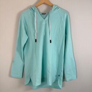 T By Talbots Waffle Knit Pullover‎ Hoodie Sweatshirt Teal Aqua Blue Medium NWT